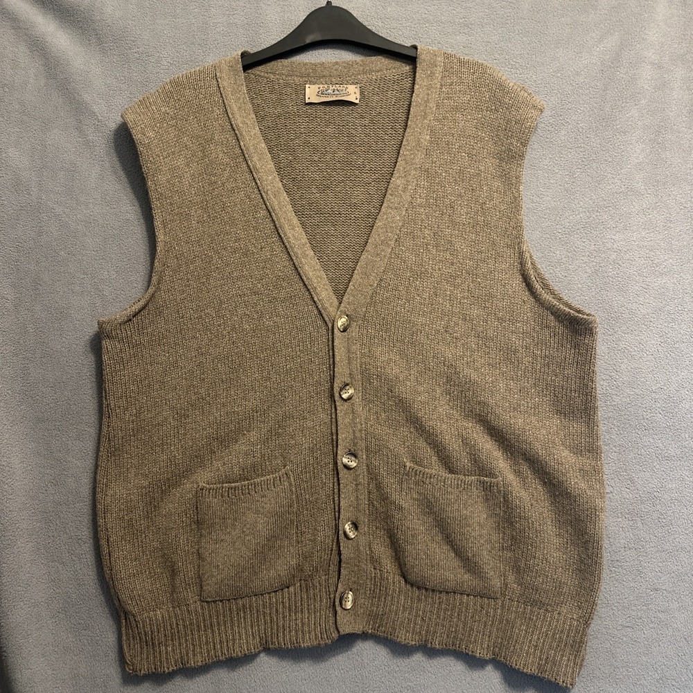 Portland Sweater Co Button Up Grandpa Sweater Vest Knit Made USA Mens XL Brown